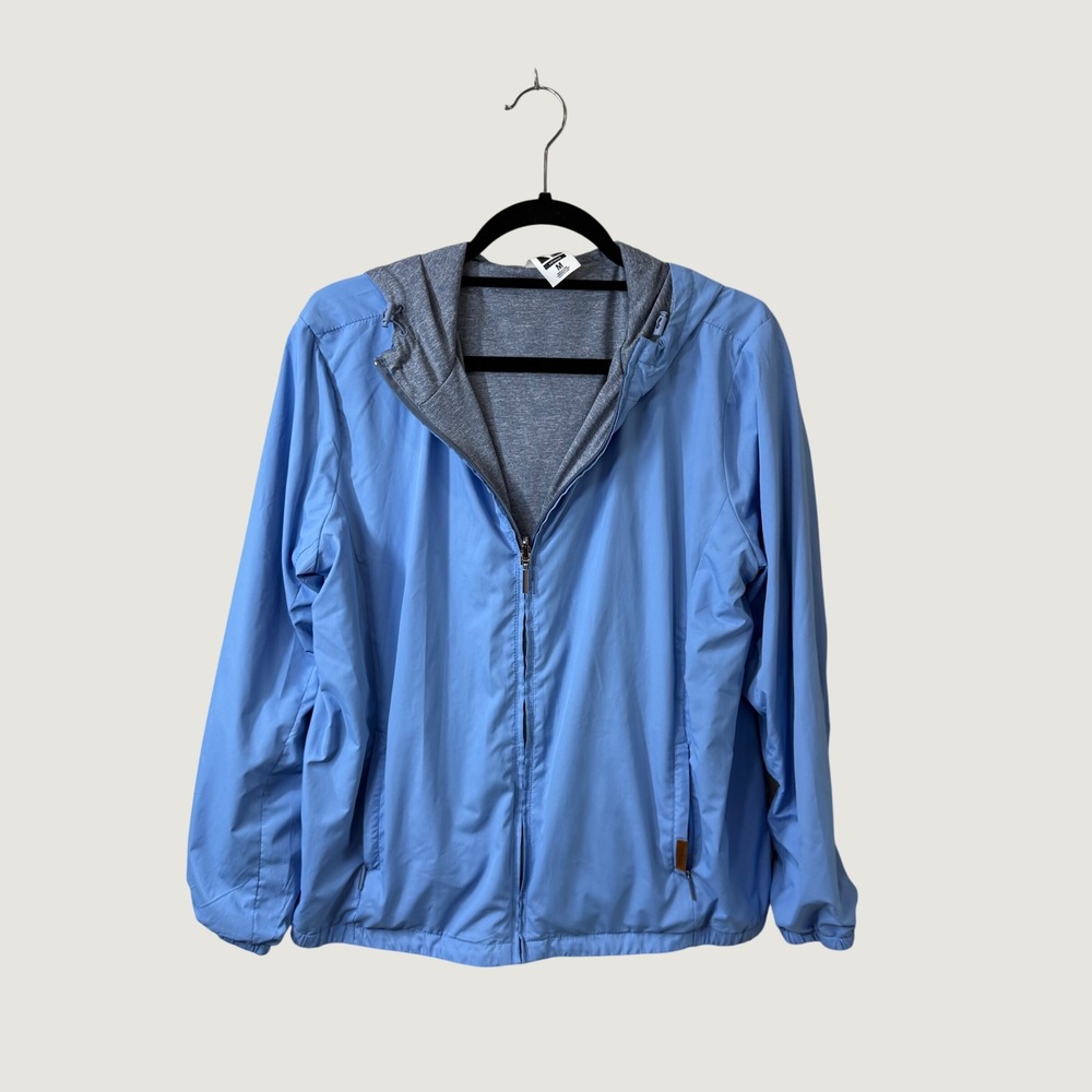 Voyager Reversible Windbreaker Jacket Blue Hooded Full Zip Size M Sporty